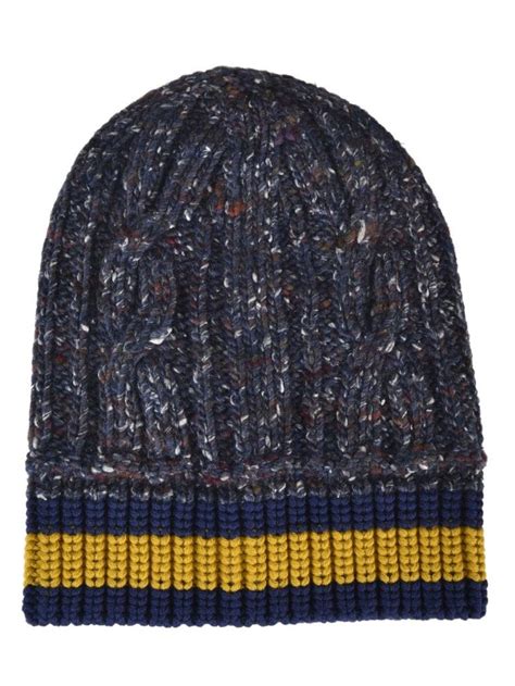 Gucci Cable Knitted Hat With Web In Blu Giallo 